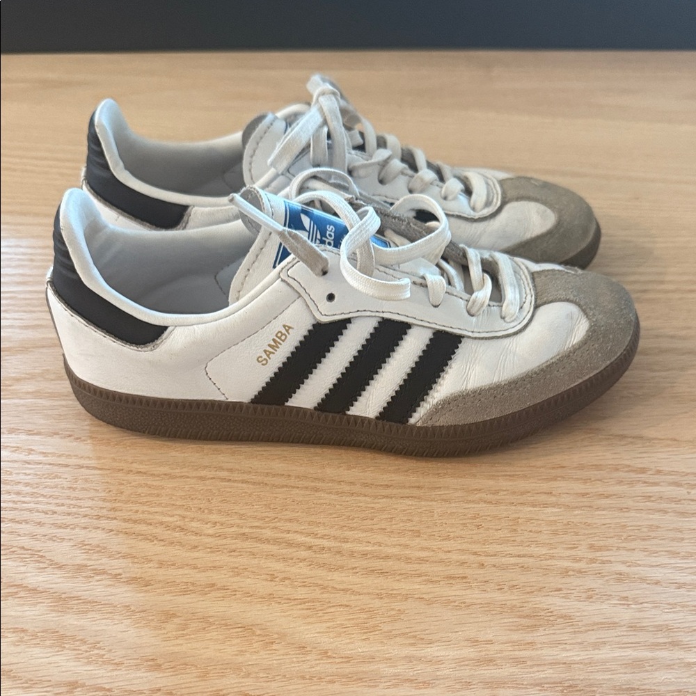 Adidas Samba, Classic White, Black, and Gray Sneakers Kids 1Y